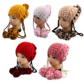 Hand Knit Hat Earflap with Pompom Women Children Adult Sizing